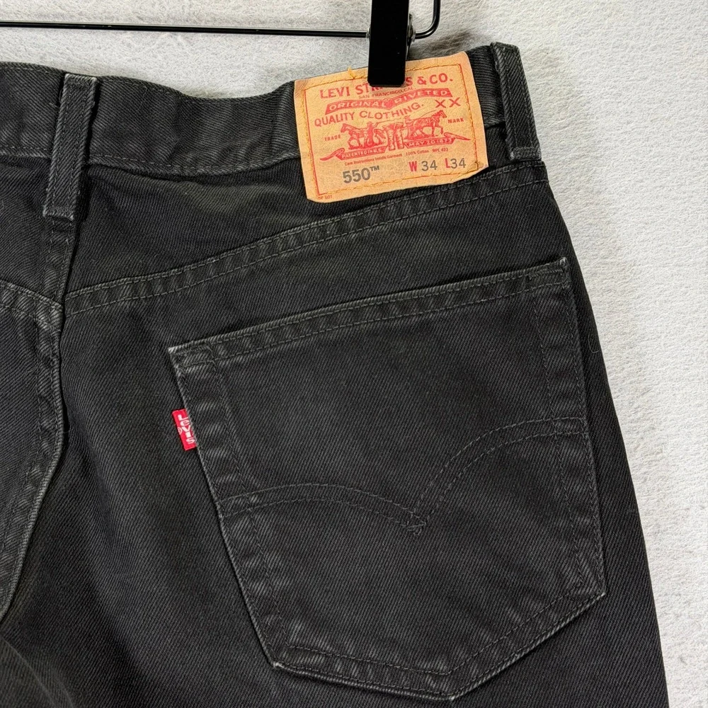 Vintage Levis 550 Relaxed Fit Jeans Mens W34 L34 Black Denim Pants‎ Y2K